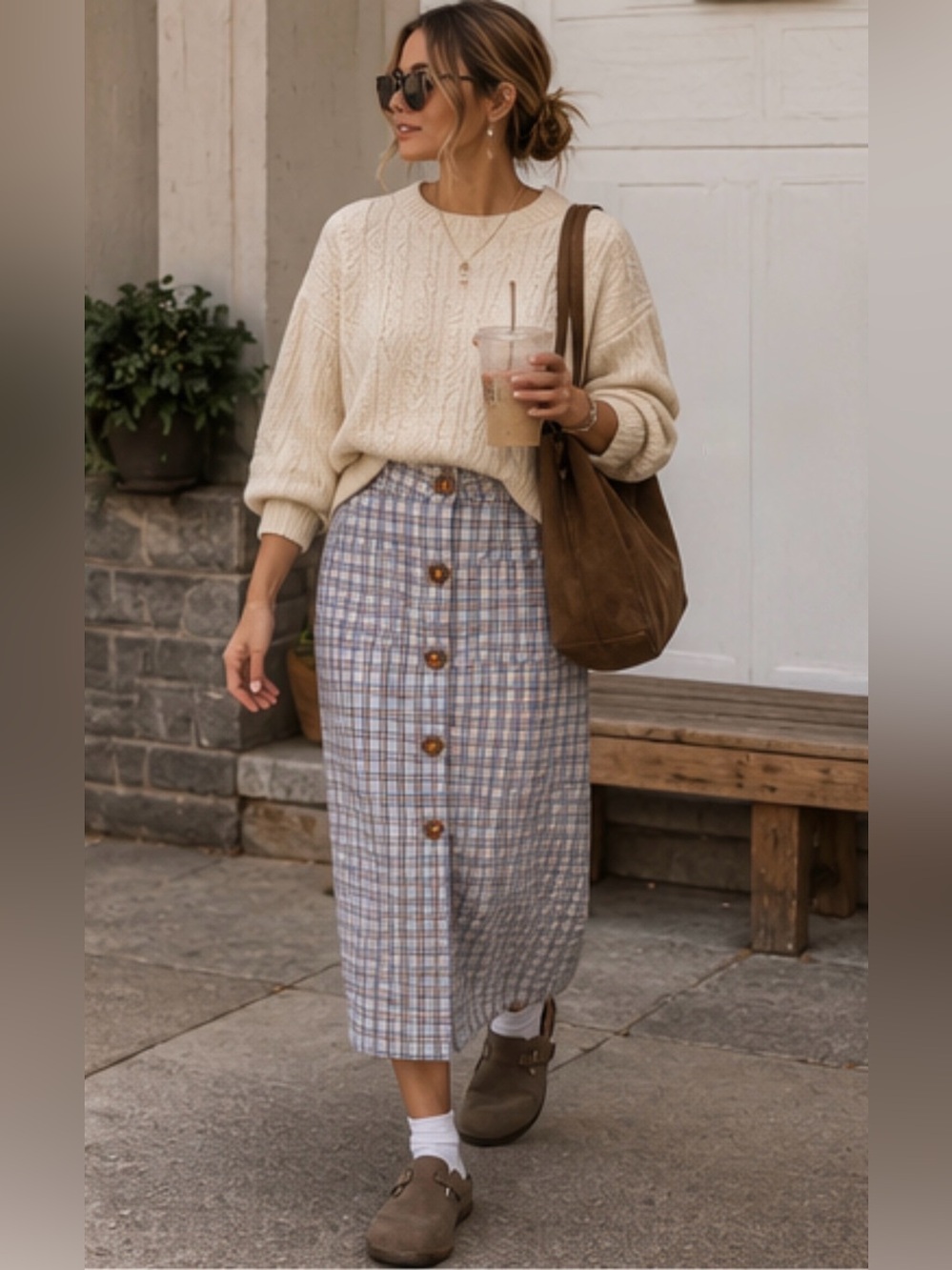 🪻English Factory Plaid Button-Down Midi Skirt🪻